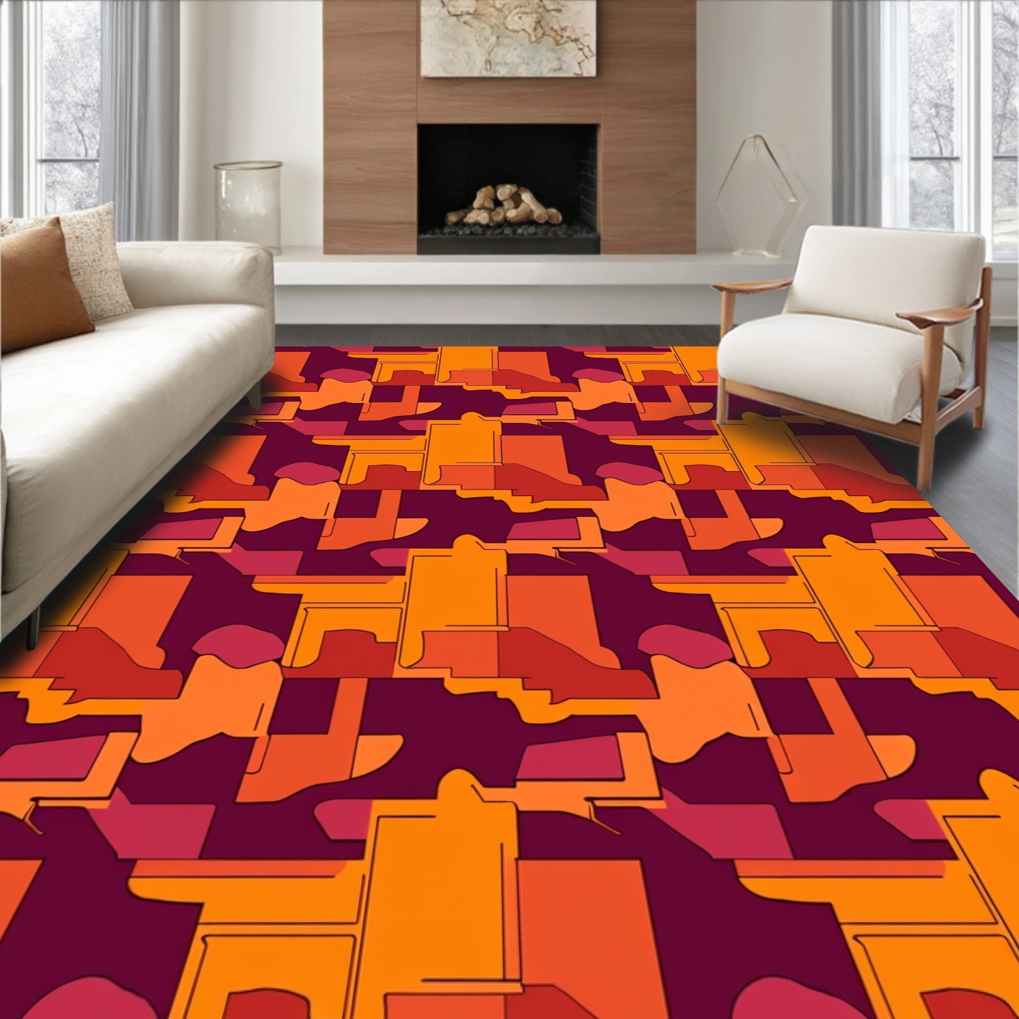 Warm Terracotta Geometric Cascade Rug