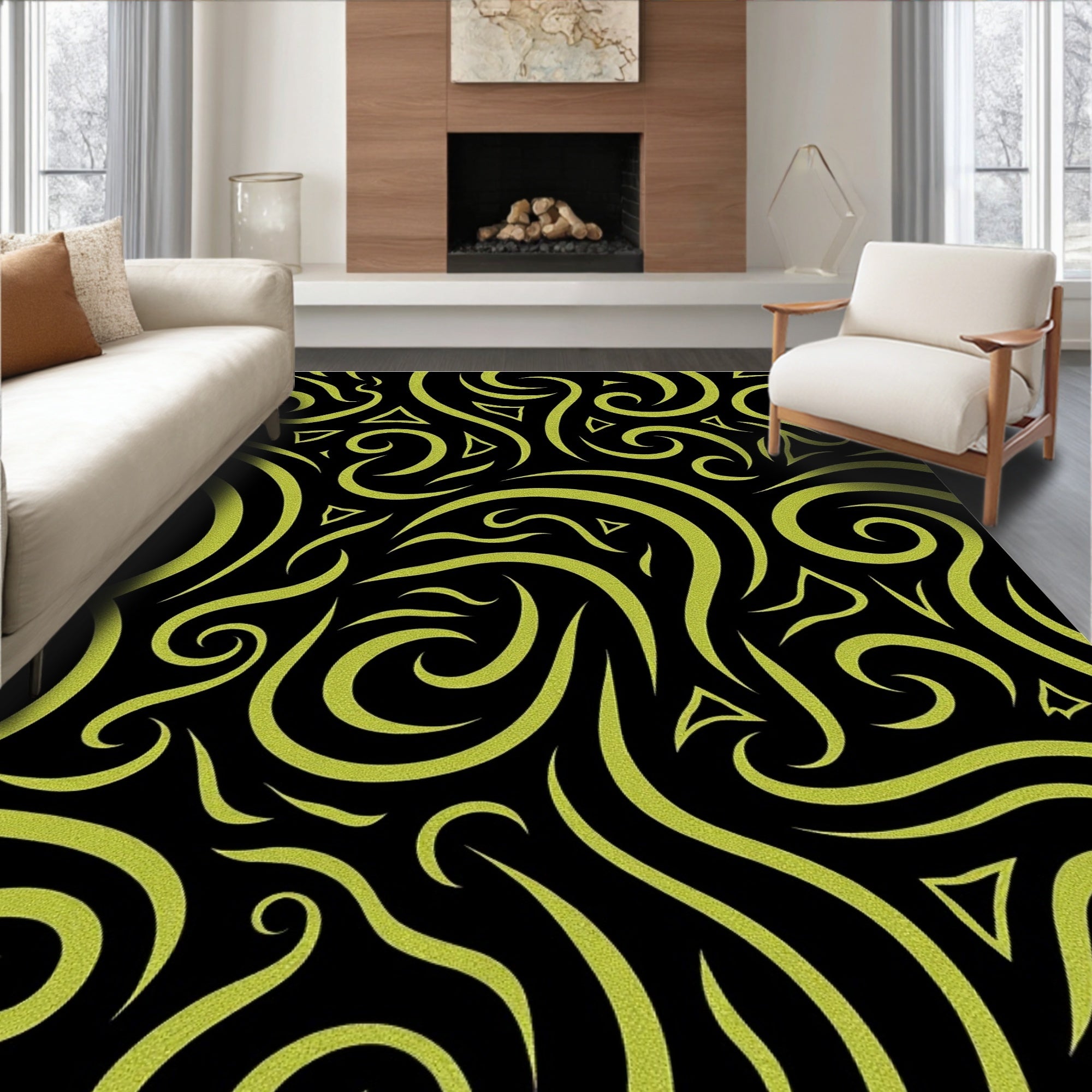 Lime Green Swirl Triangles Rug