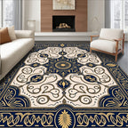 Navy Gold Ornate Floral Medallion Rug