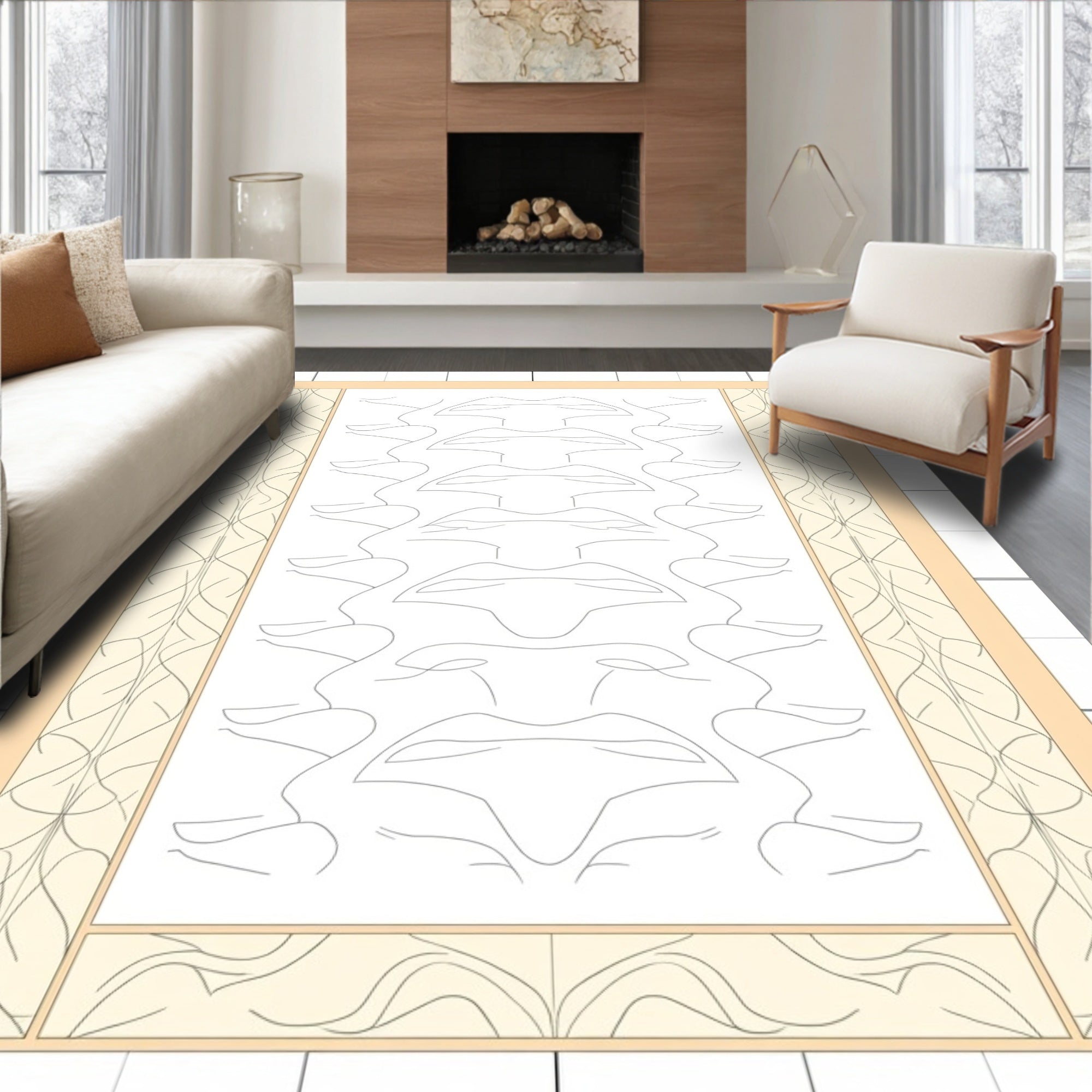 Abstract Peach Linear Lip Arrangement Rug