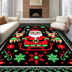 Whimsical Santa Sleigh Reindeer Holiday Rug
