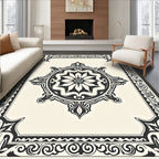 Ornate Black Cream Medallion Border Rug