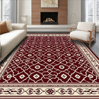 Deep Red Lattice Floral Medallion Rug