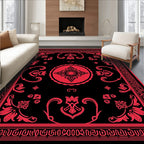 Crimson Floral Medallion Black Rug