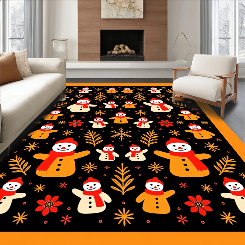 Whimsical Snowman Red Floral Branches Rug