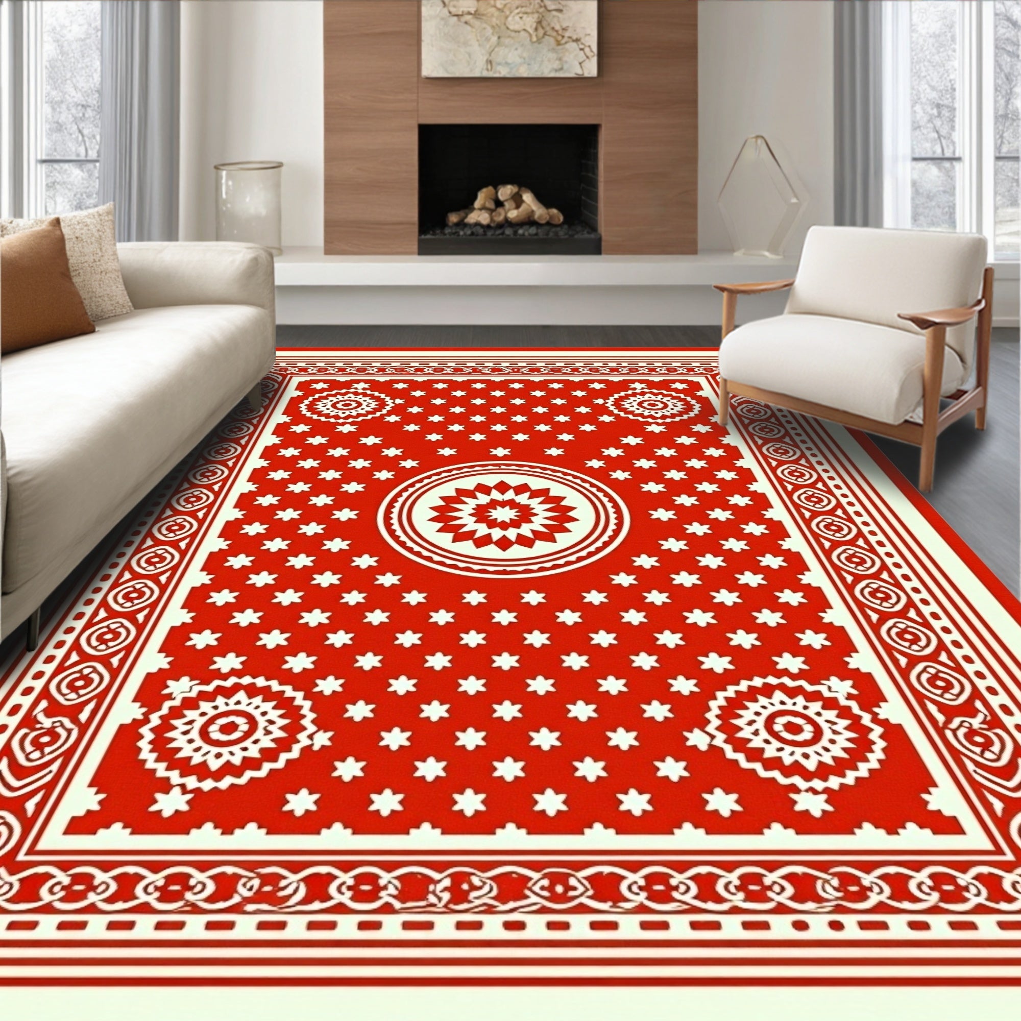 Crimson White Starburst Medallion Rug
