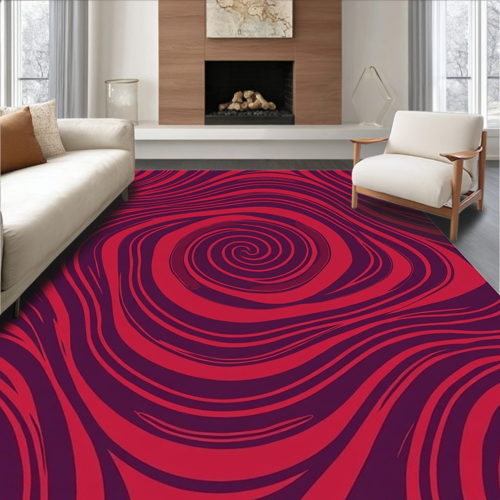 Crimson And Plum Swirl Abstract Rug