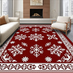 Deep Red Snowflake Border Rug