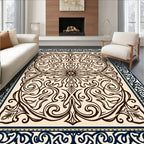 Antique Ivory Folk Art Swirl Rug
