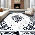 Black White Ornate Portrait Scroll Rug