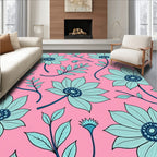 Pink Teal Floral Branch Garden Rug