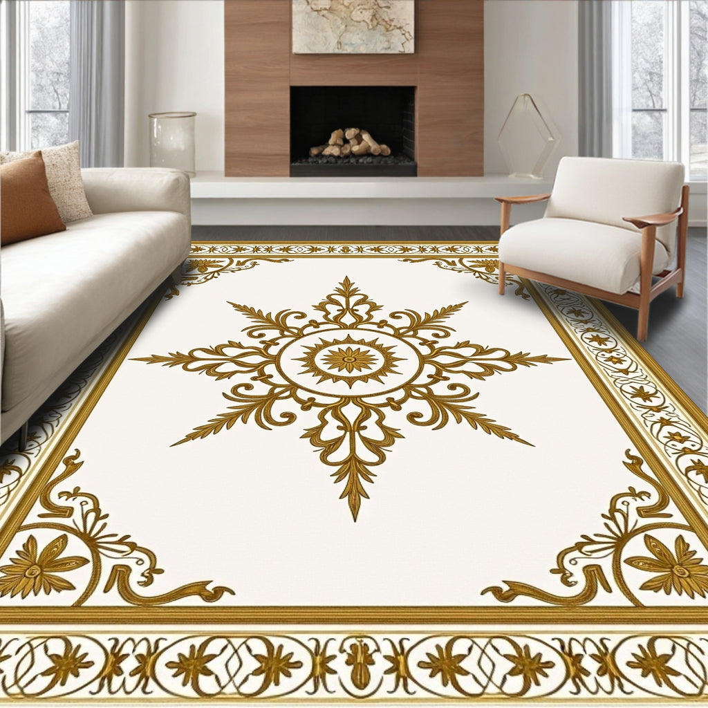 Golden Medallion Sunburst Border Rug