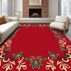 Crimson Red Holly Swirl Border Rug