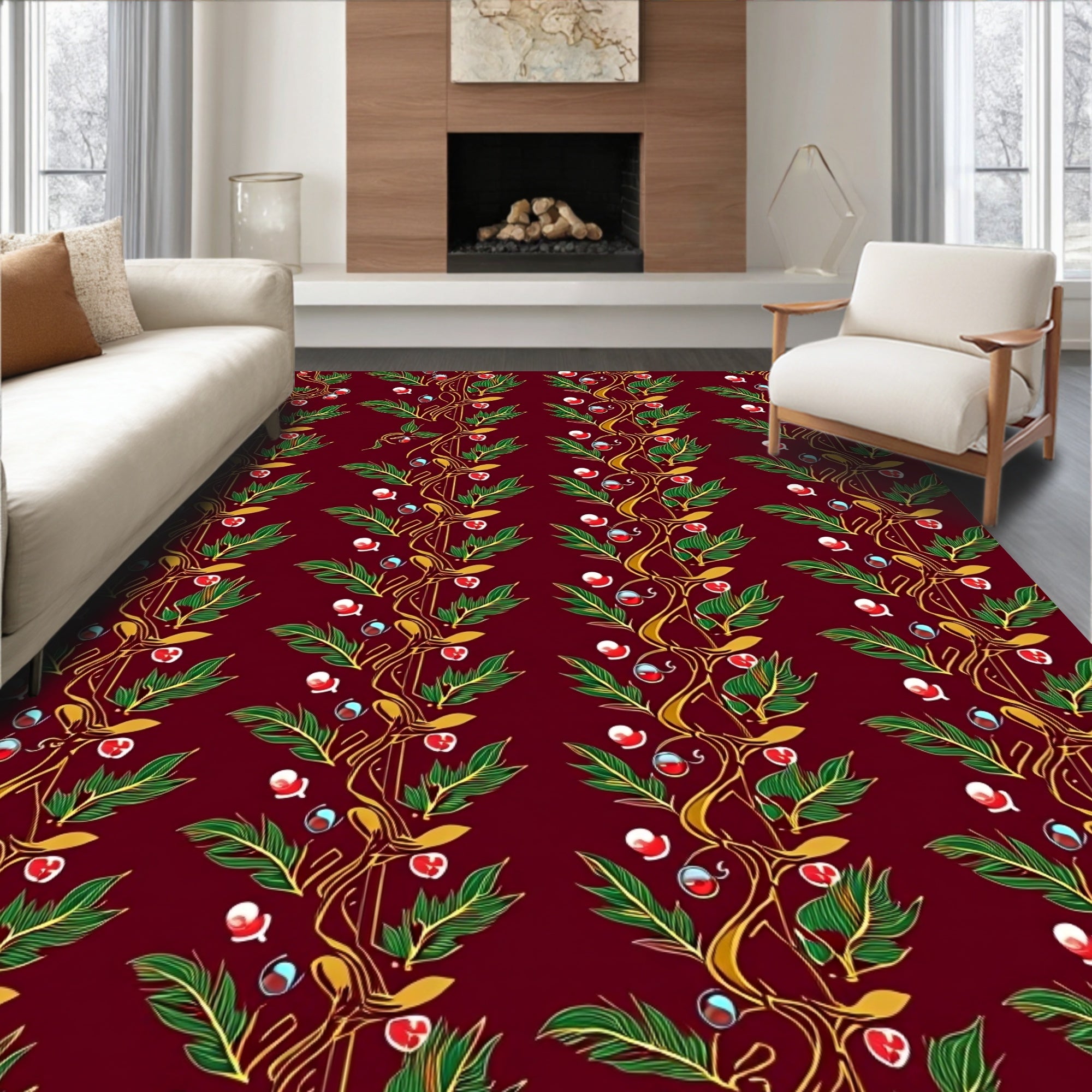 Crimson Berry Vine Garland Rug