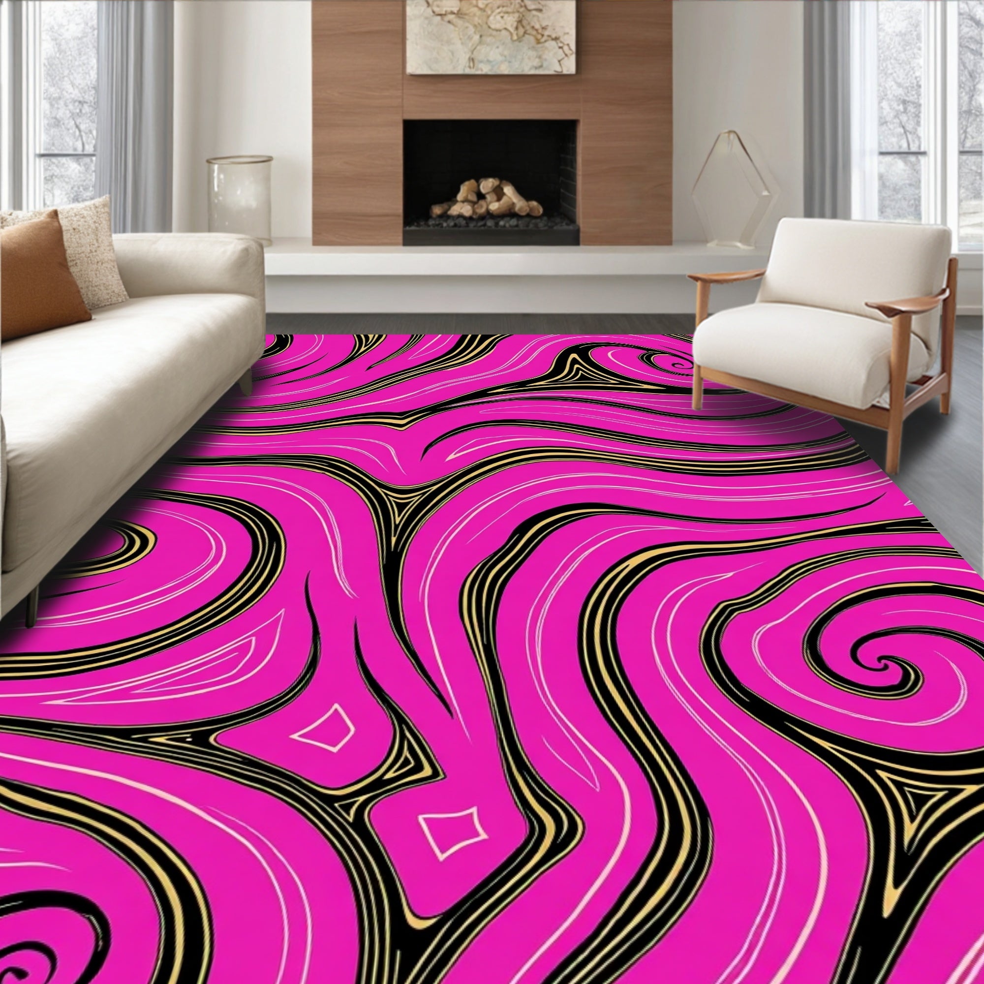 Bold Magenta Swirl Abstract Rug