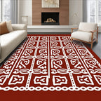 Ornate White Tribal Squares on Rust Rug
