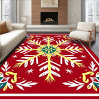 Red Yellow Snowflake Floral Sunburst Rug