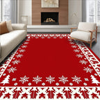 Red White Festive Snowflake Border Rug