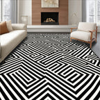 Geometric Black White Maze Rug