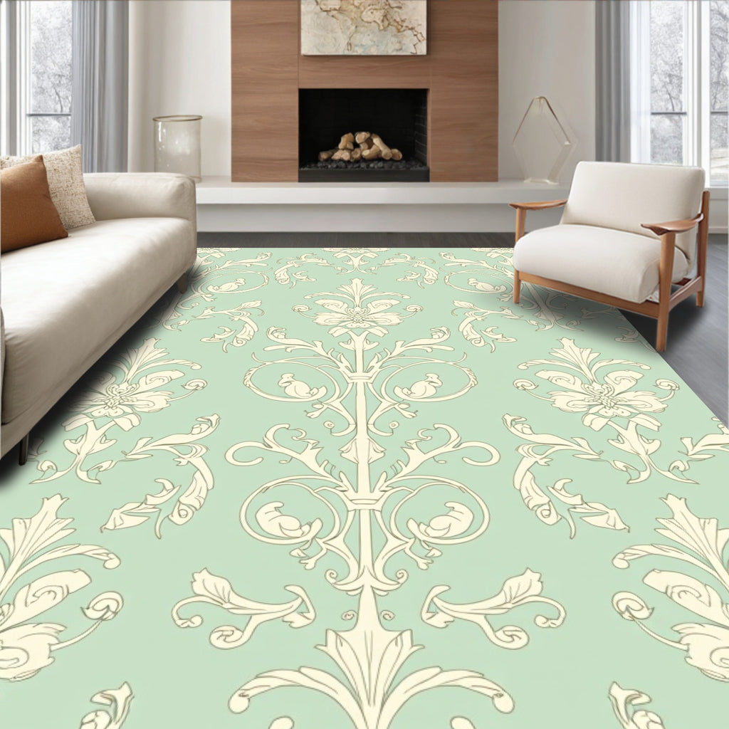 Pale Cream Vintage Floral Damask Rug