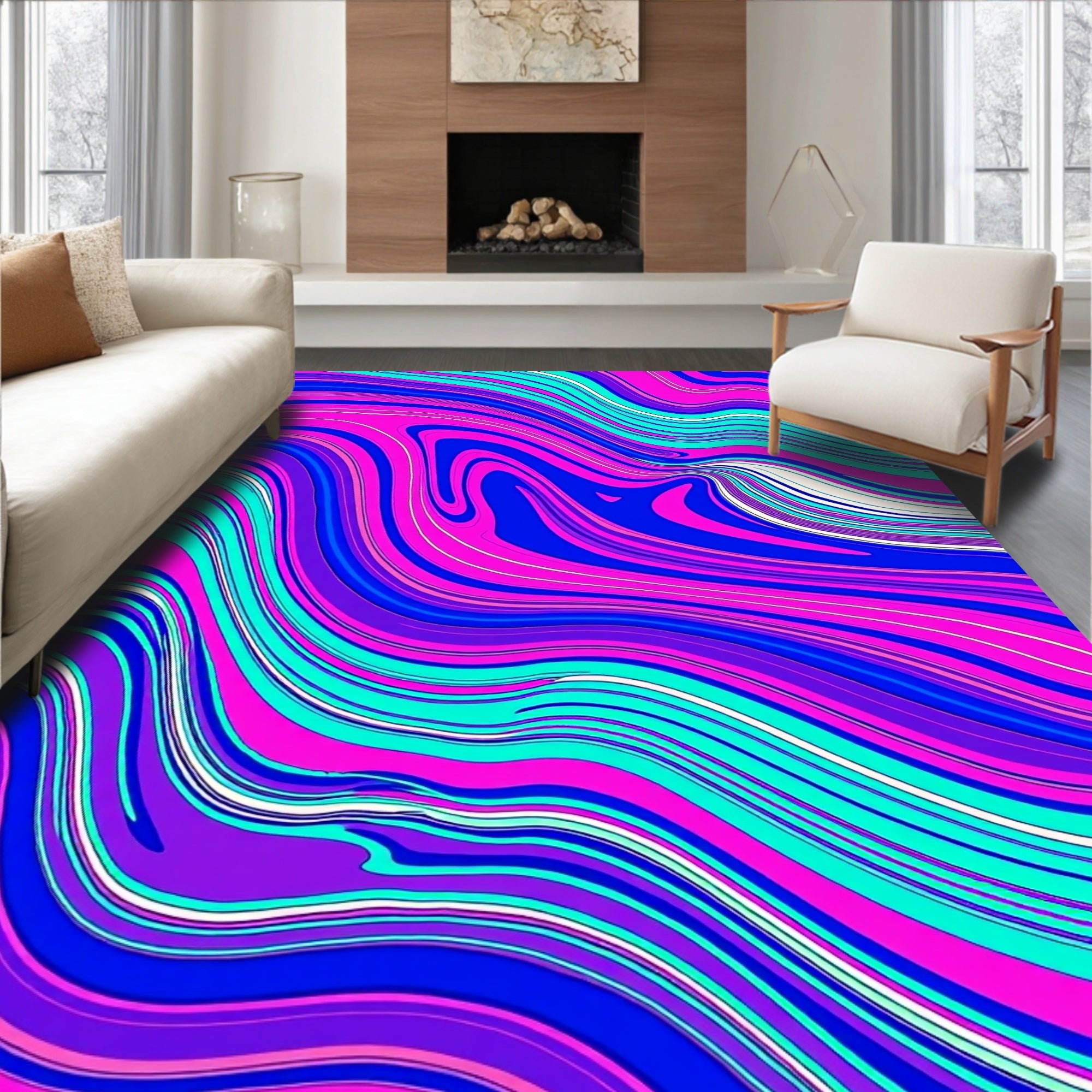 Vibrant Swirling Abstract Waves Rug