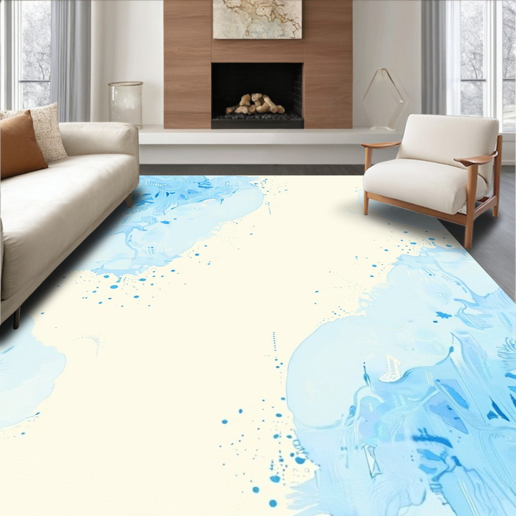 Pale Blue Abstract Watercolor Splatter Rug