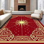 Crimson Sunburst Geometric Frame Rug