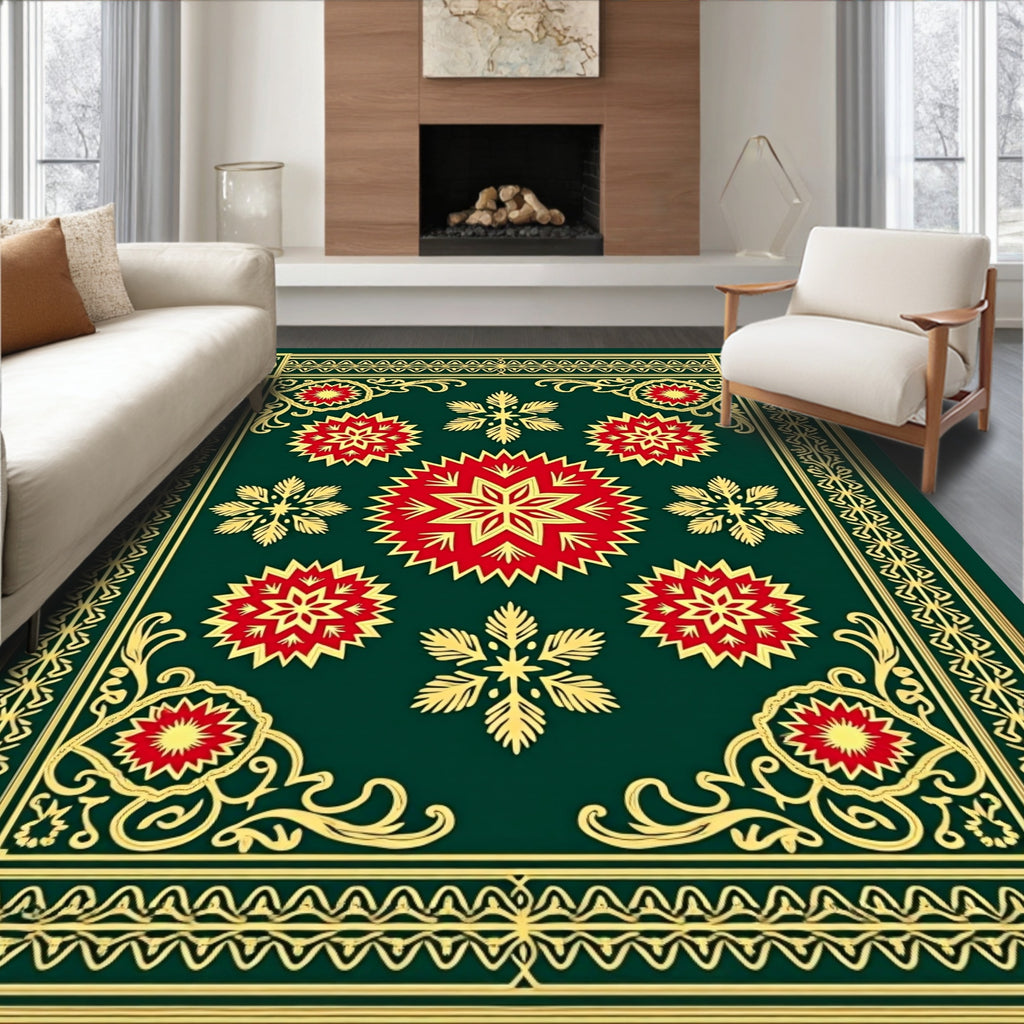 Emerald Red Gold Starburst Medallion Rug