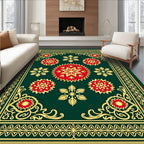 Emerald Red Gold Starburst Medallion Rug