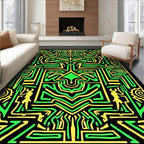 Bold Green Yellow Tribal Maze Rug