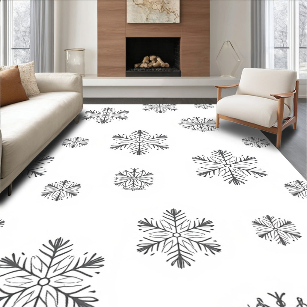 Gray Snowflake All Over Printed Rug