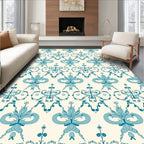 Aqua Fleur-de-lis Damask Fabric Rug