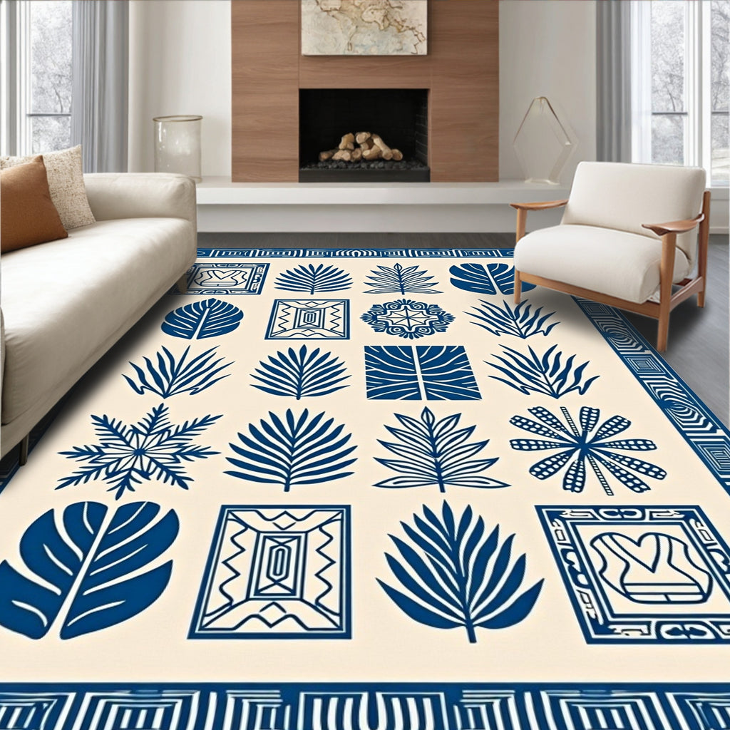 Navy Botanical Collage Contemporary Rug