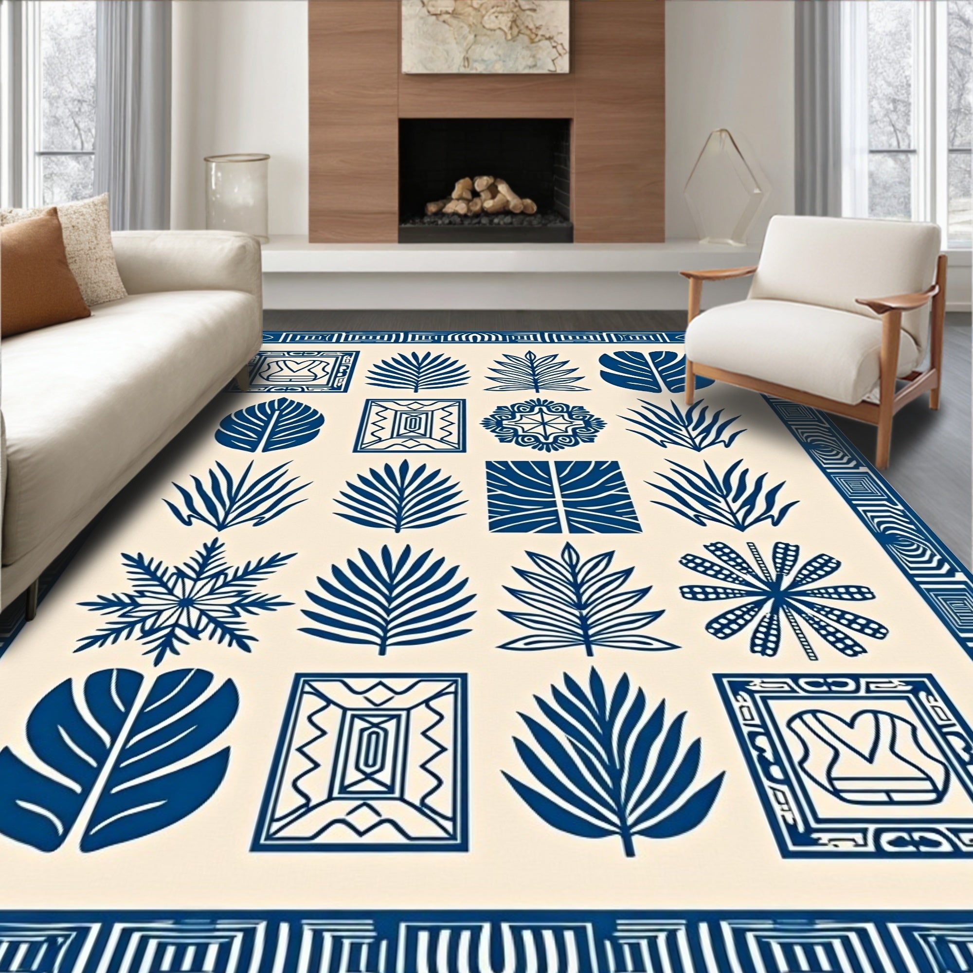 Navy Botanical Collage Contemporary Rug