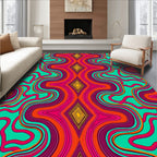 Vibrant Teal Pink Orange Diamond Waves Rug