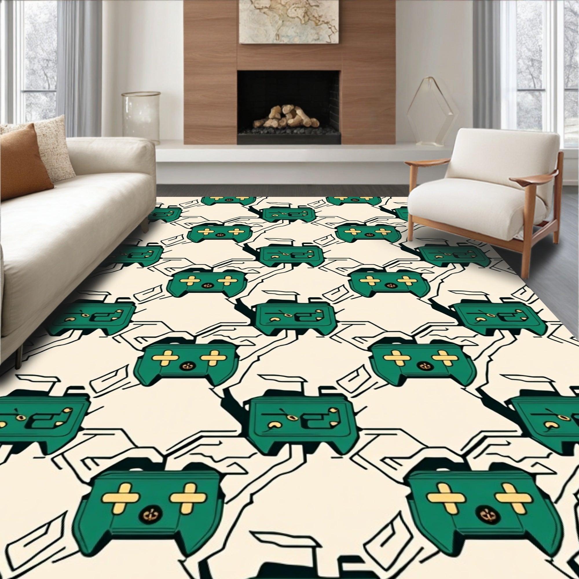 Emerald Green Gaming Controller Circuit Rug