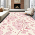 Soft Pink Floral Branches Cream Rug