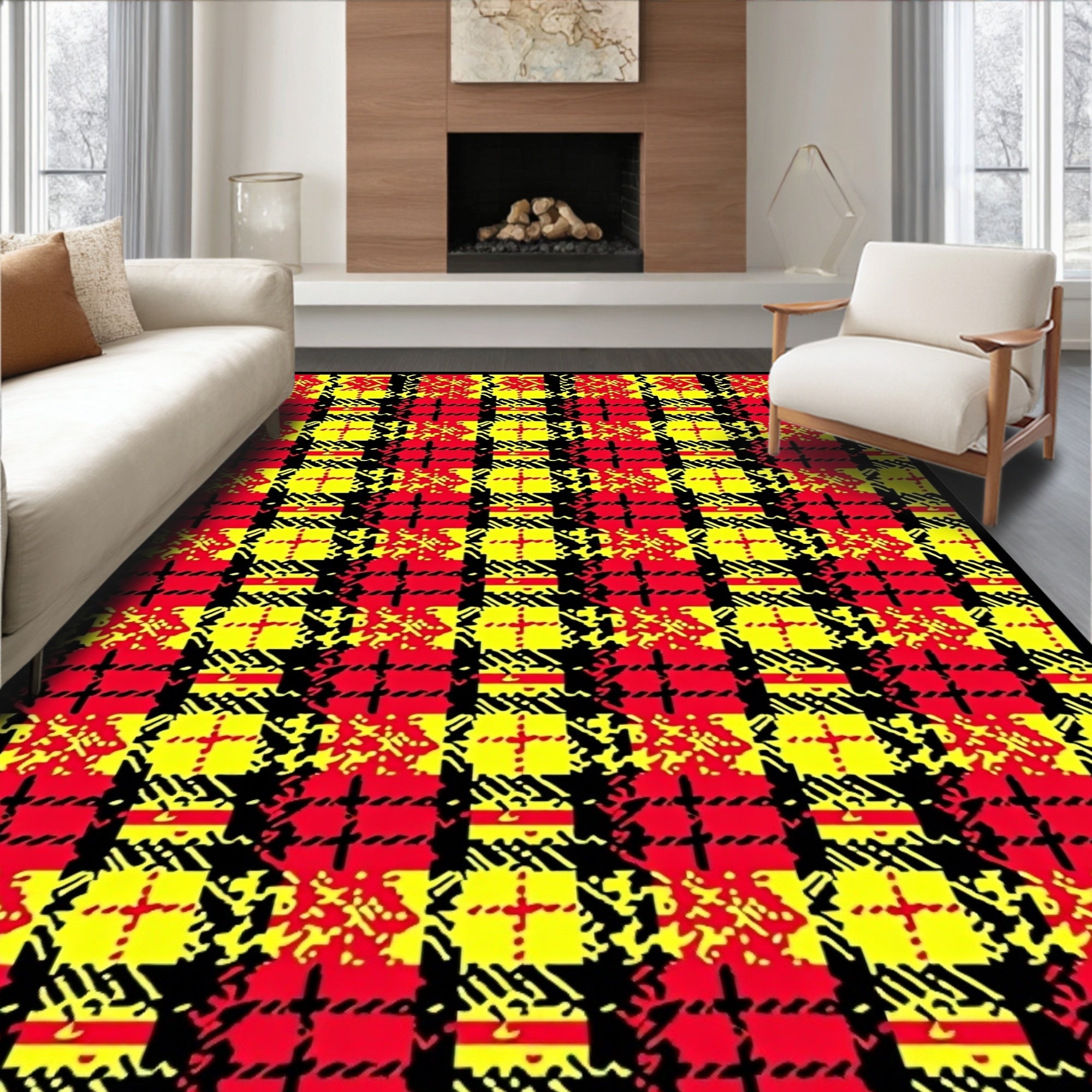 Red Yellow Black Plaid Lines Rug
