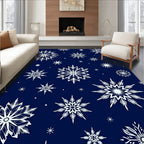White Snowflake Scatter Navy Rug