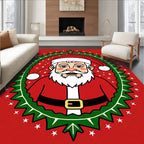 Festive Red Santa Claus Holly Oval Rug