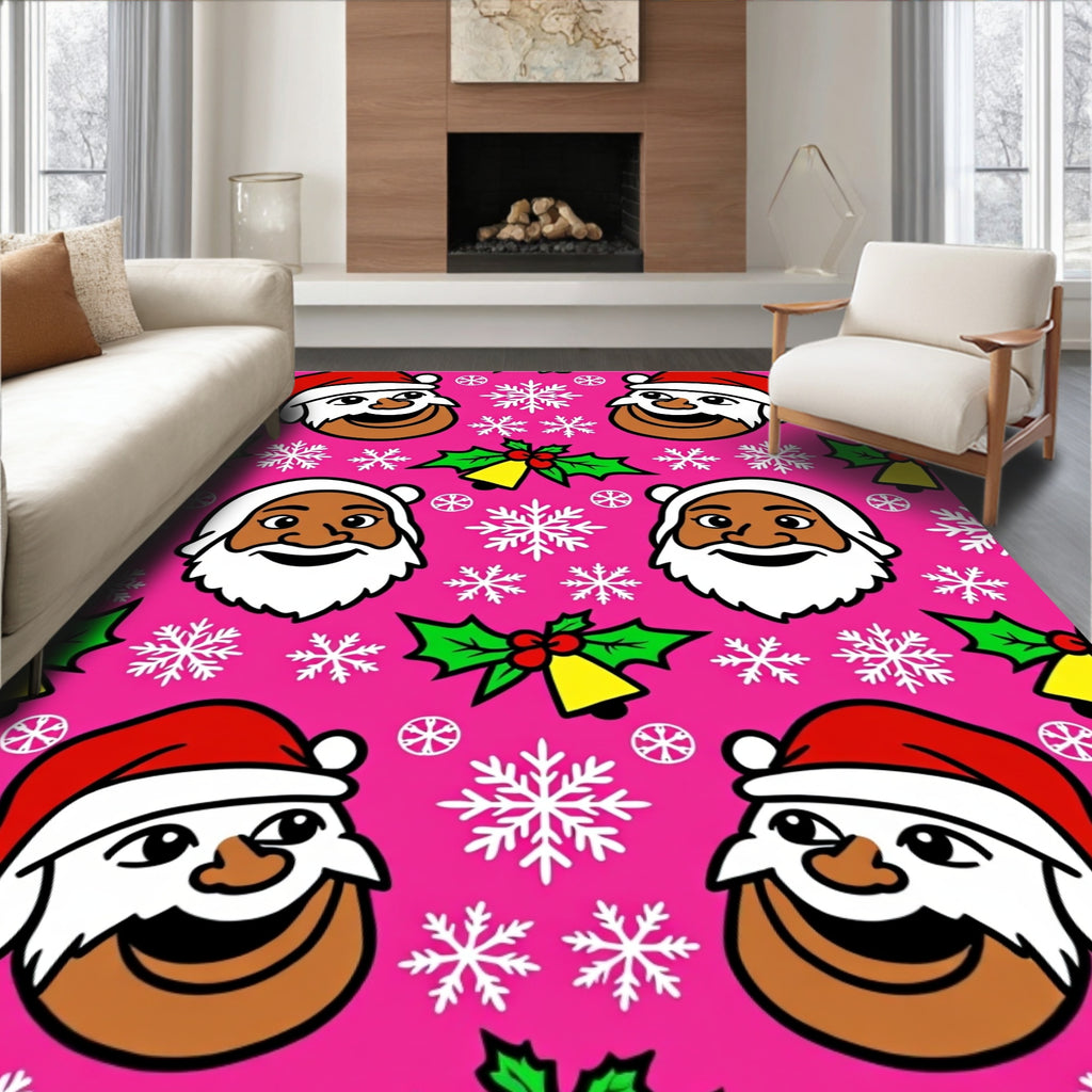 Festive Santa Holly Bells Snowflakes Rug
