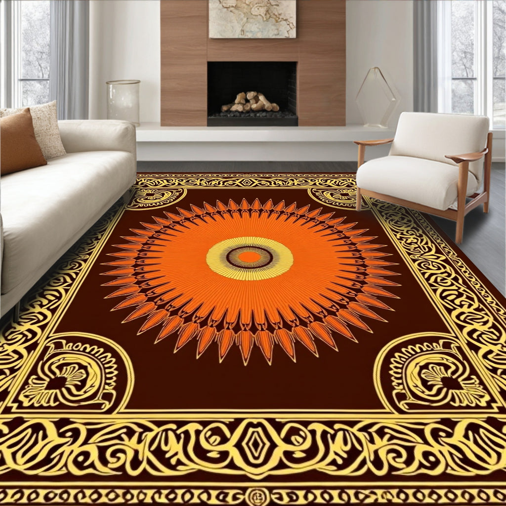Crimson Sunburst Border Rug
