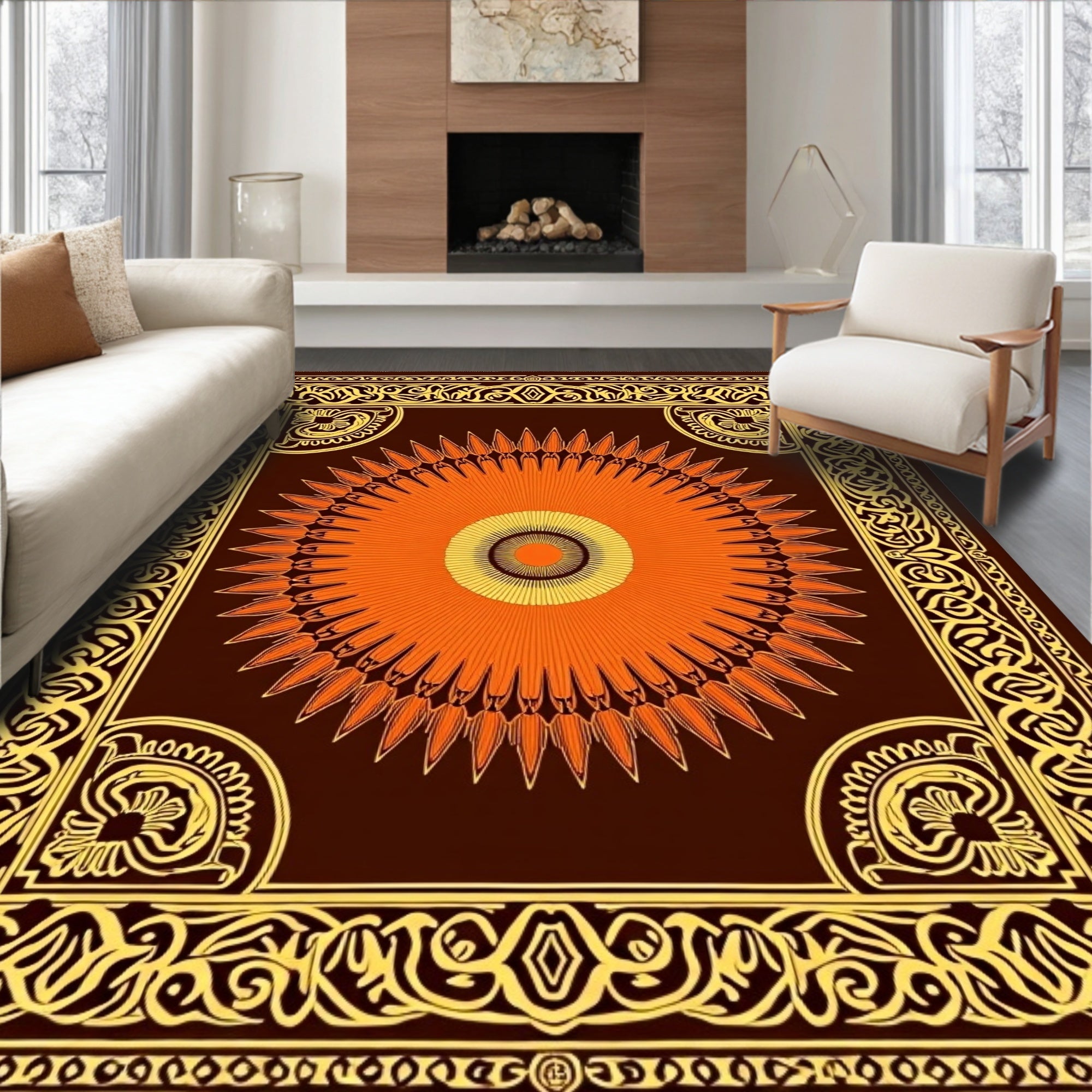 Crimson Sunburst Border Rug