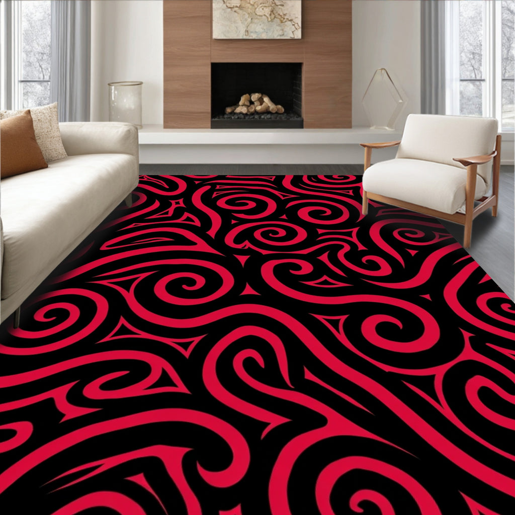 Crimson Swirl Tribal Abstract Rug