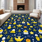 Yellow Christmas Houses Trees Stars Snowflakes Rug