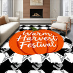 Orange Pumpkin Black Houndstooth Rug