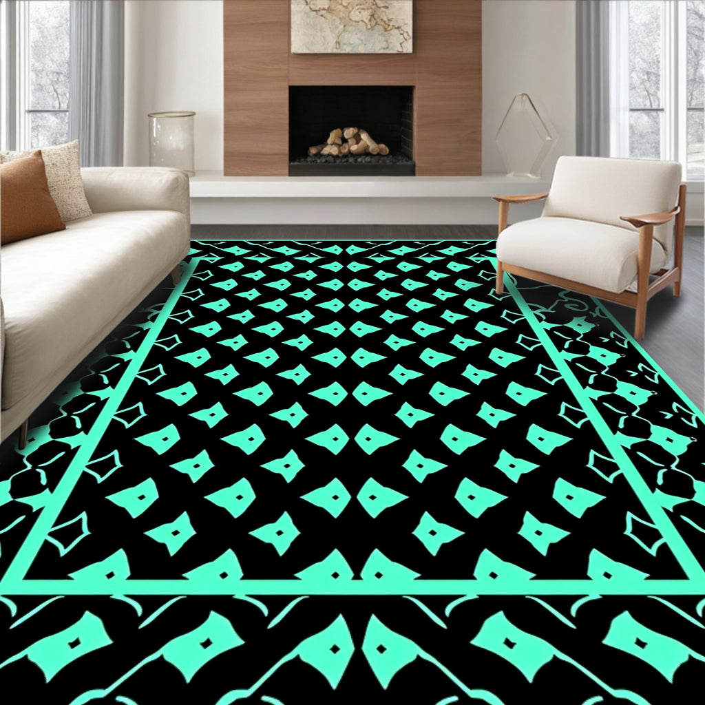 Mint Green Diamond Medallion Border Rug