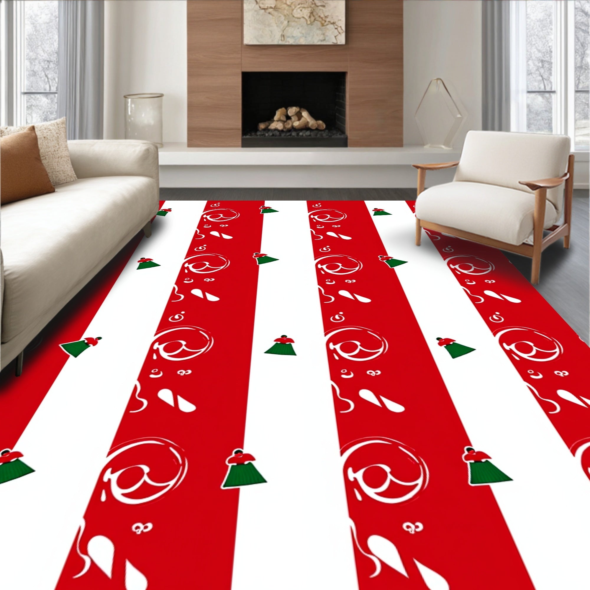 Red White Vertical Striped Bell Rug