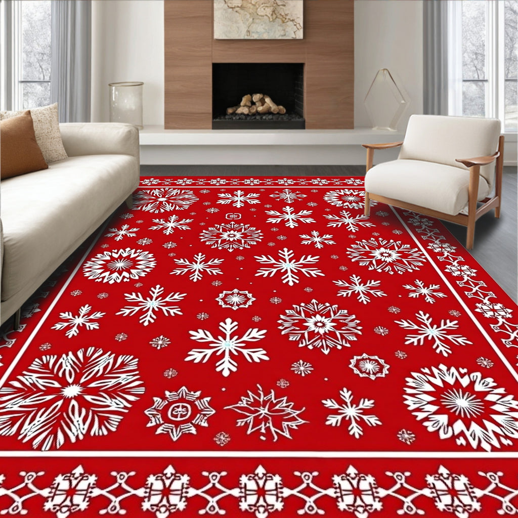Winterscape Red Snowflake Medley Rug