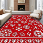 Winterscape Red Snowflake Medley Rug